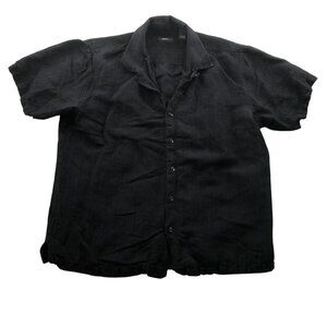 Alfani Mens Shirt Large Short Sleeve Linen Blend Button Up Casual Black Classic